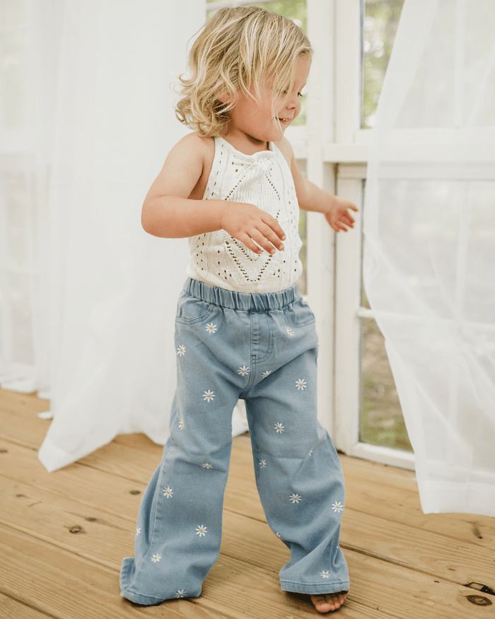Daisy Mae Wide Leg Embroidered Jean - Light Wash product_type - Bailey's Blossoms