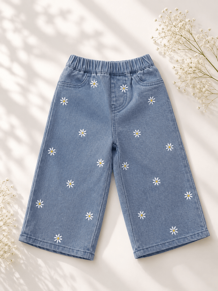Daisy Mae Wide Leg Embroidered Jean - Light Wash product_type - Bailey's Blossoms