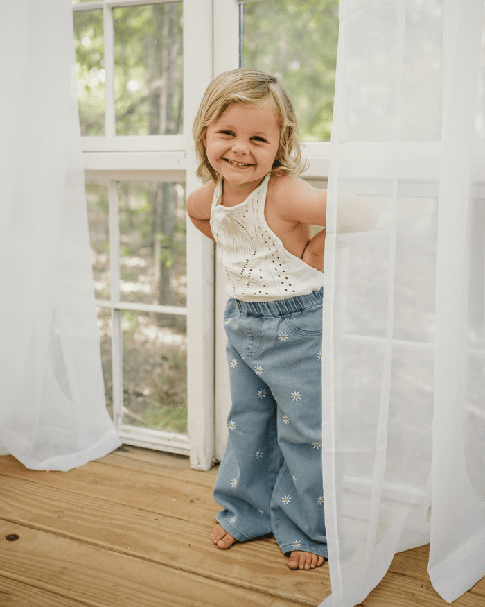 Daisy Mae Wide Leg Embroidered Jean - Light Wash product_type - Bailey's Blossoms