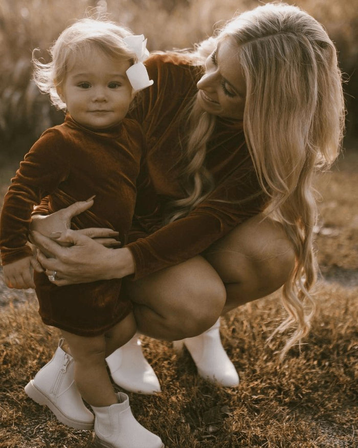 Delta Mock Neck Dress - Umber Velour #product_type - Bailey's Blossoms