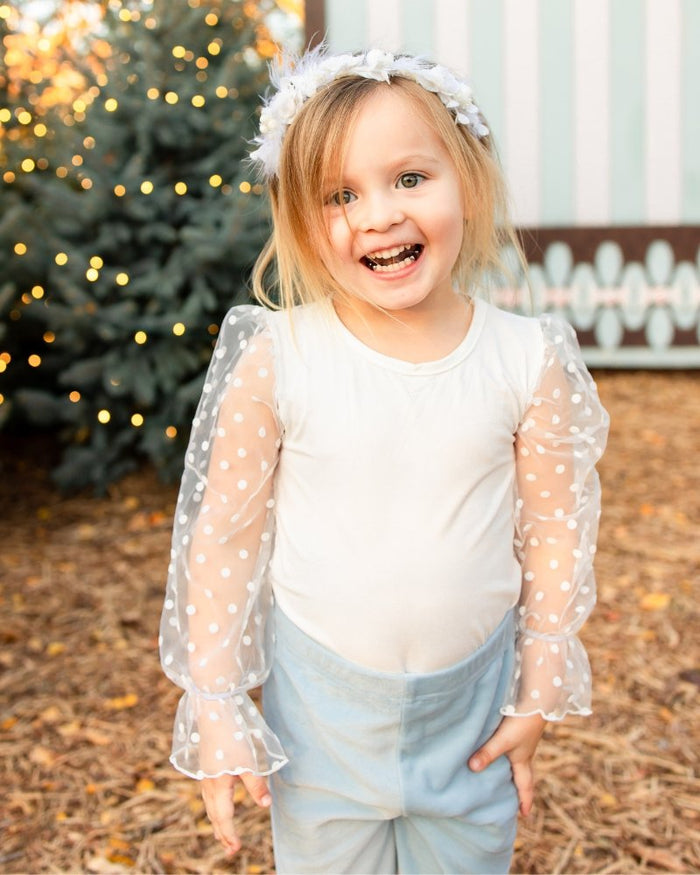 Destinee Sheer Dot Sleeve Leotard - White #product_type - Bailey's Blossoms