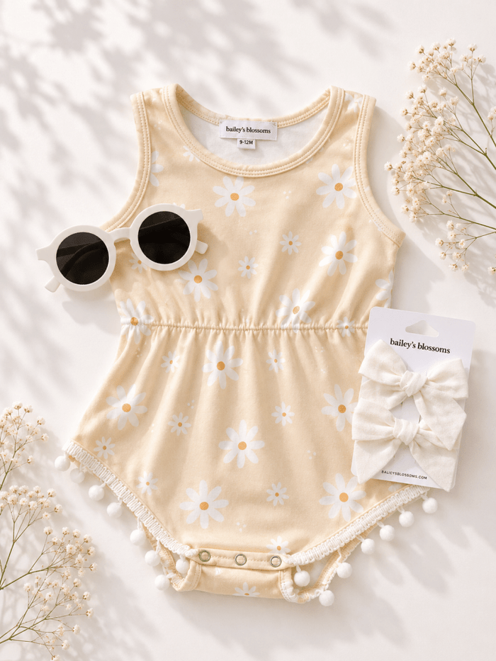 Dillon Pom Pom Romper - Buttercup Daisy product_type - Bailey's Blossoms