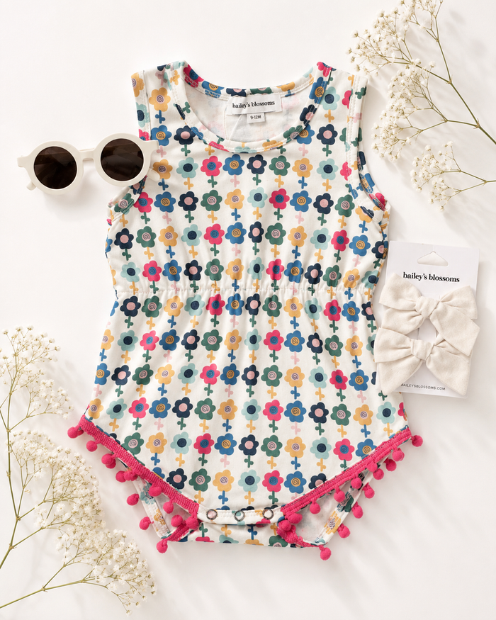 Dillon Pom Pom Romper - Mod Blooms