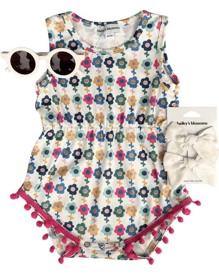 Dillon Pom Pom Romper - Mod Blooms product_type - Bailey's Blossoms