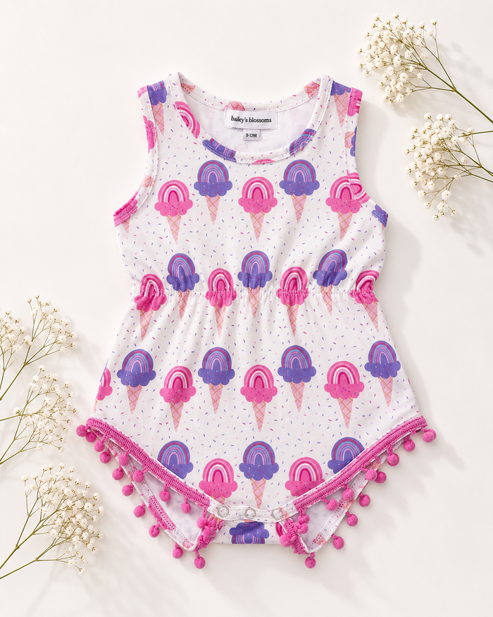 Dillon Pom Pom Romper - Rainbow Swirl
