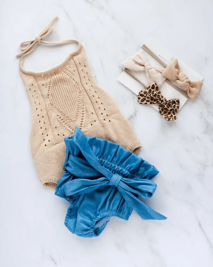 Drake Crochet Halter Romper - Vanilla Cream #product_type - Bailey's Blossoms