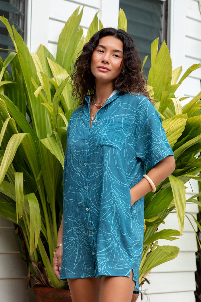 Dress Aidan - Teal Ti Leaf Muslin