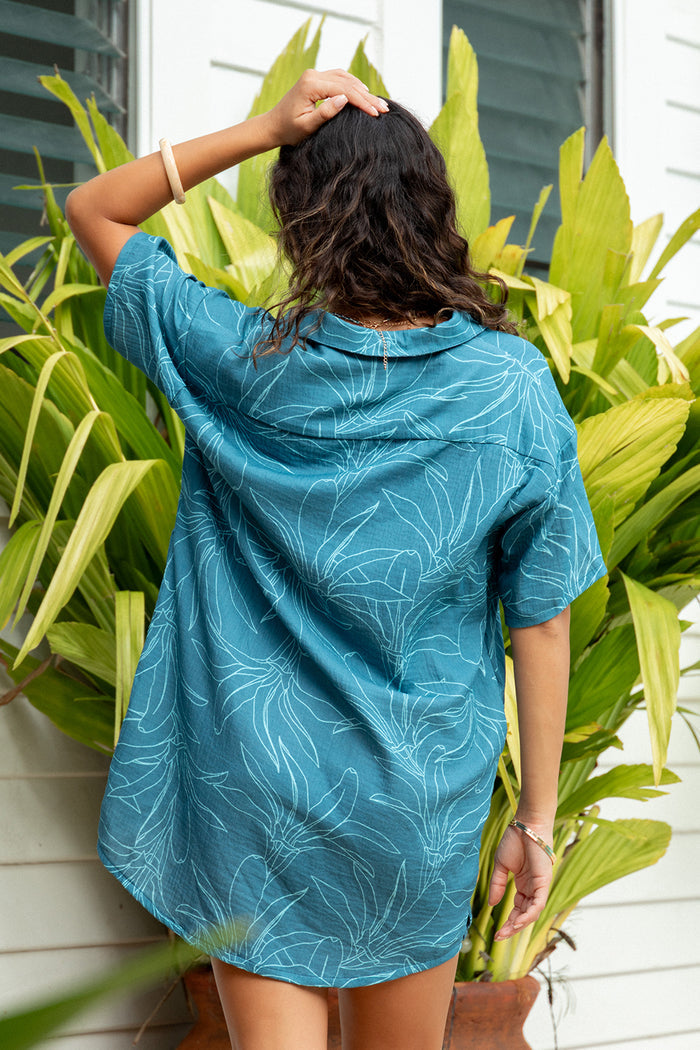Dress Aidan - Teal Ti Leaf Muslin