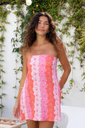 Dress Kelce Short - Guava Hibiscus Stripe Muslin