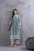 Dusty Sage Green Angrakha Style Chikankari Kurta set