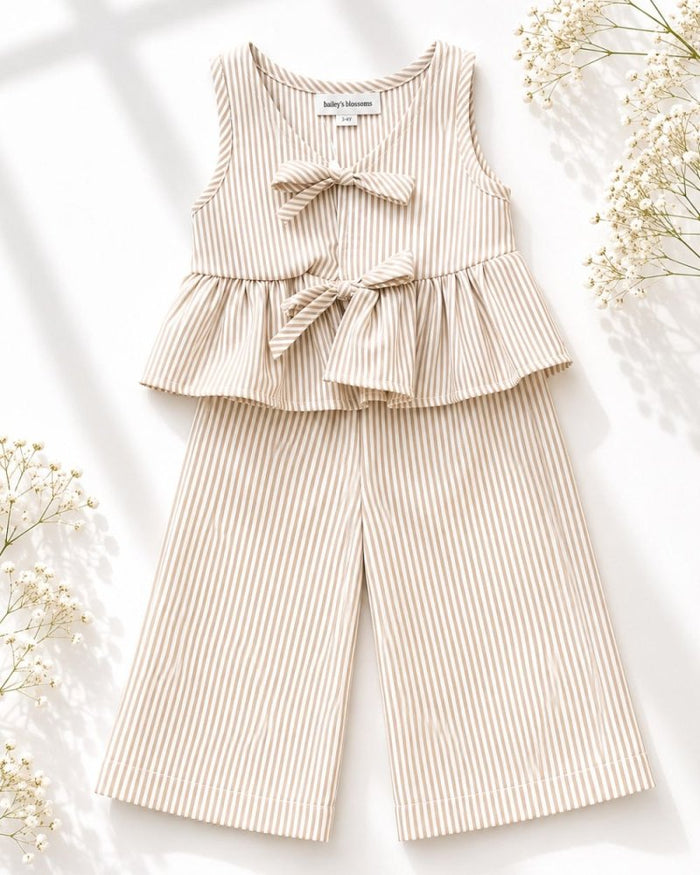 Elowen Tie Front Two-Piece Set - Oat Milk Pinstripe product_type - Bailey's Blossoms