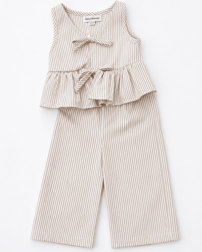 Elowen Tie Front Two-Piece Set - Oat Milk Pinstripe product_type - Bailey's Blossoms
