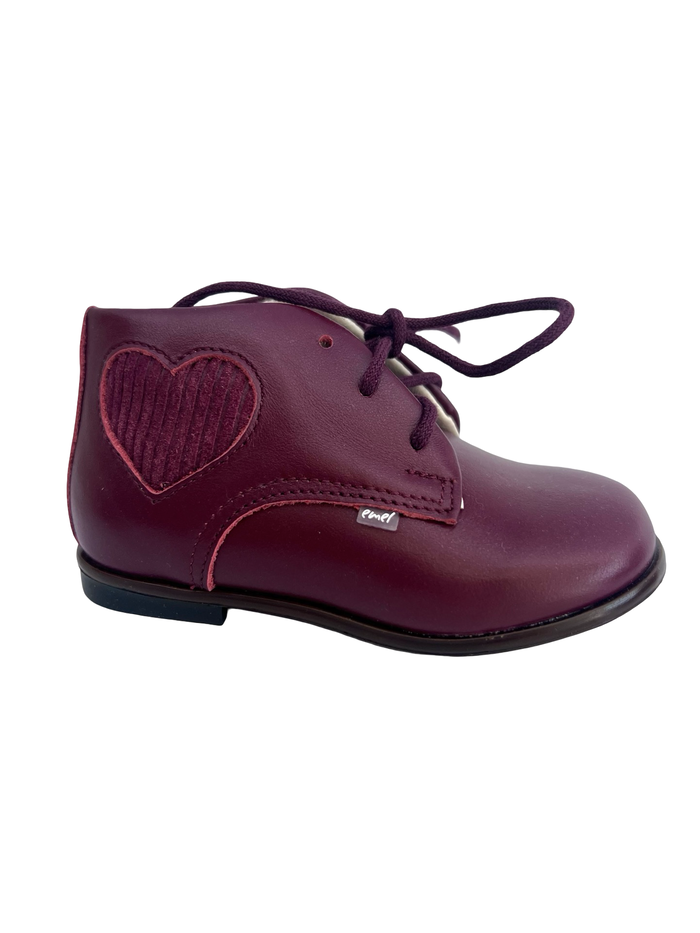 Emel Bordeaux Baby Shoe with Courdoroy Heart