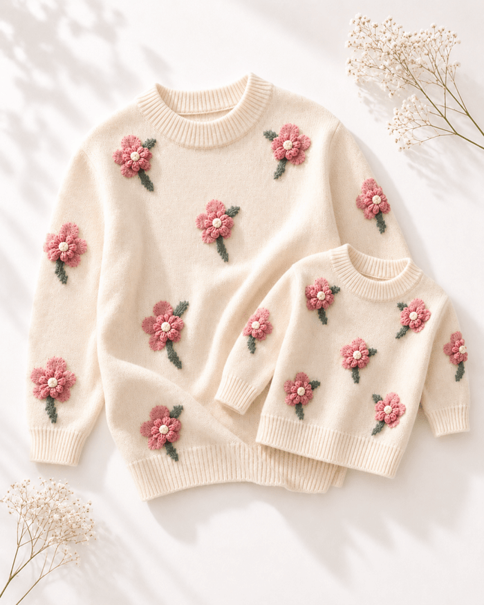 Emily Floral Knit Sweater - Cream product_type - Bailey's Blossoms
