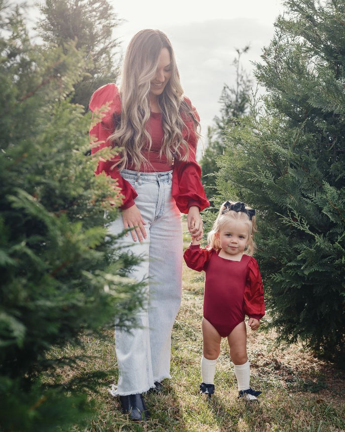 Evangeline Satin Sleeve Top & Leotard - Crimson Red product_type - Bailey's Blossoms