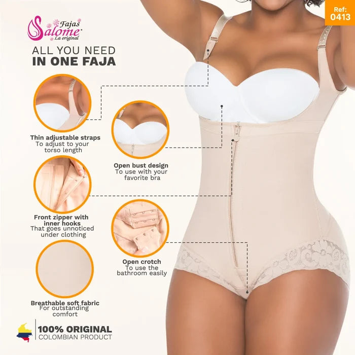 Fajas Salome Butt Lifter Tummy Control Shapewear for Women Open Bust Hiphugger Bodysuit Powernet