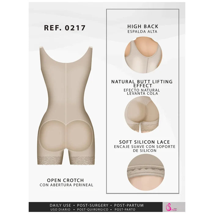 Fajas Salome Mid Thigh Firm Compression Full Body Shaper for Women Butt Lifter Open Bust Postpartum Bodysuit Powernet
