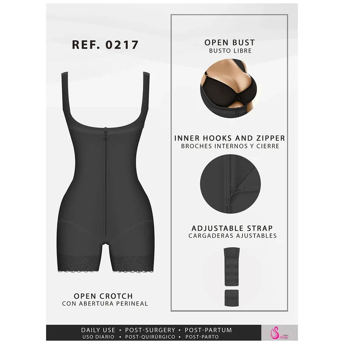 Fajas Salome Mid Thigh Firm Compression Full Body Shaper for Women Butt Lifter Open Bust Postpartum Bodysuit Powernet