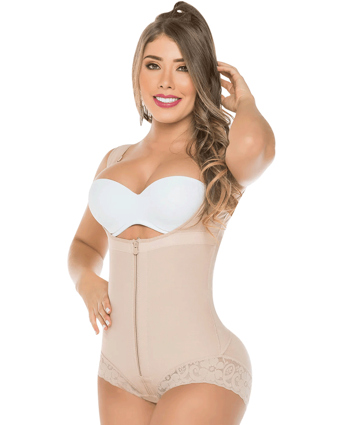 Fajas Salome Open Bust Panty Post Op Faja Shapewear for Women with Wide Straps and Front Zipper Powernet