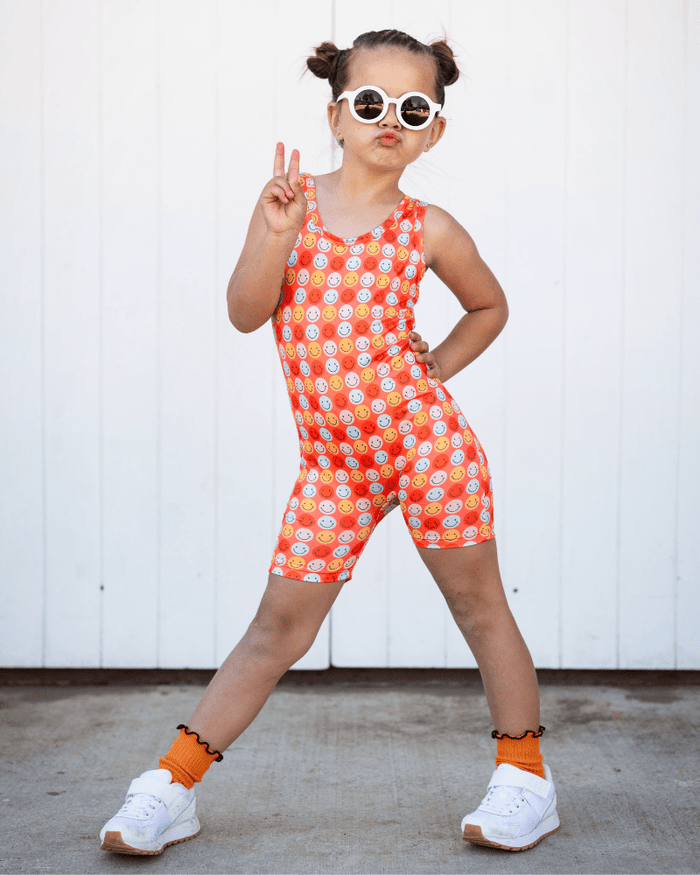 Gigi Bikeshort Romper - Don't Worry Be Happy product_type - Bailey's Blossoms