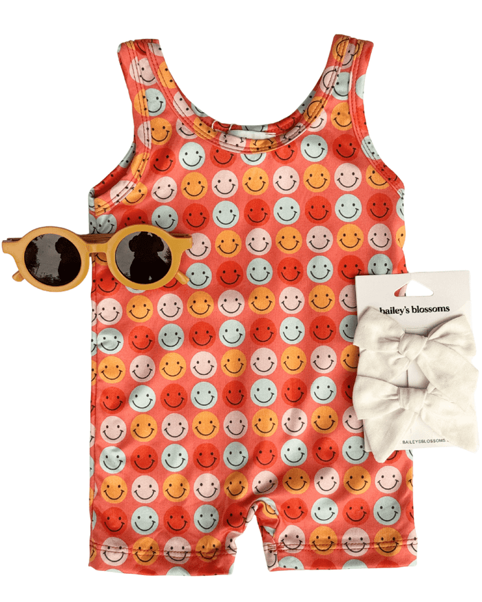 Gigi Bikeshort Romper - Don't Worry Be Happy product_type - Bailey's Blossoms