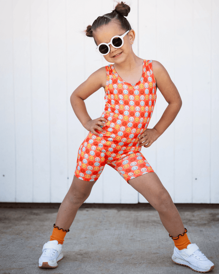 Gigi Bikeshort Romper - Don't Worry Be Happy product_type - Bailey's Blossoms