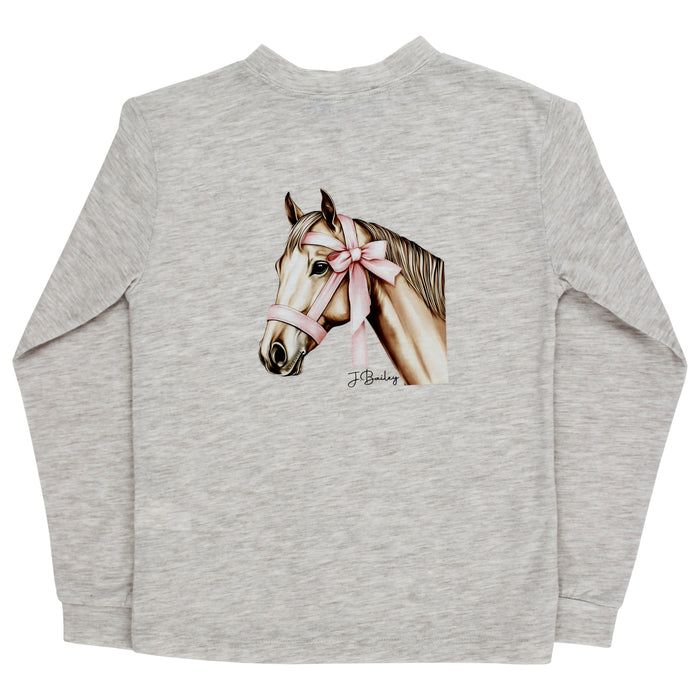 Girls Long Sleeve Logo Tee - Horse/Oatmeal