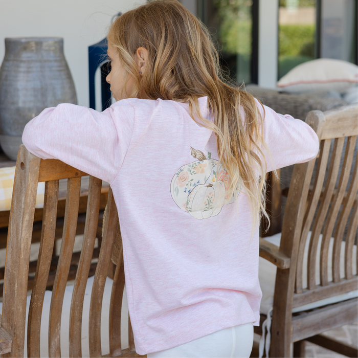 Girls Long Sleeve Logo Tee - Pumpkin/Heathered Red