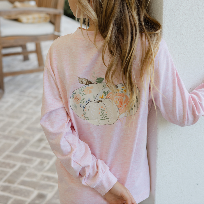 Girls Long Sleeve Logo Tee - Pumpkin/Heathered Red