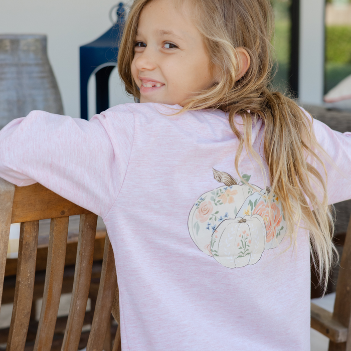 Girls Long Sleeve Logo Tee - Pumpkin/Heathered Red