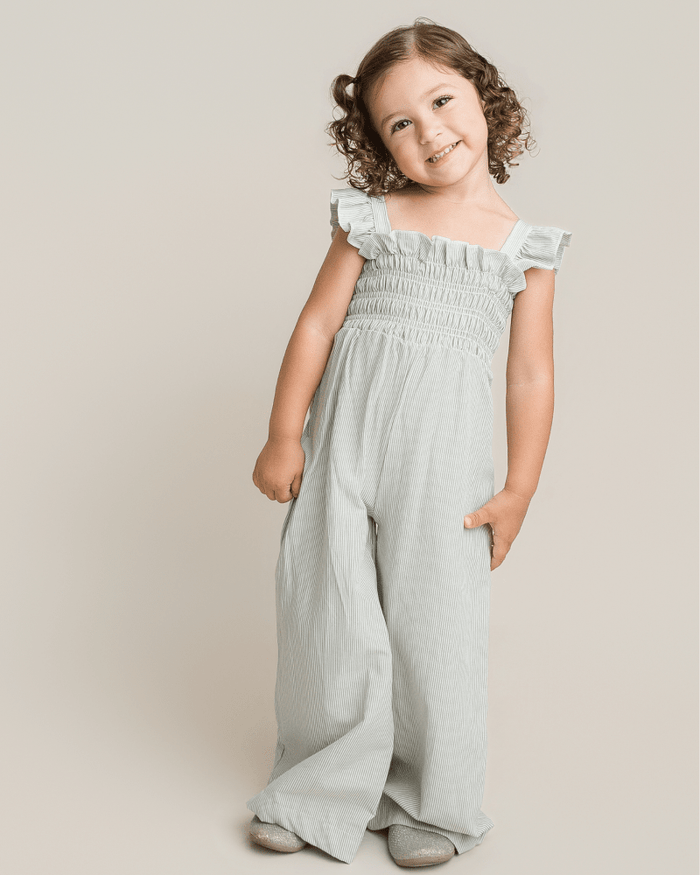 Goldie Smocked Jumpsuit - Sage Pinstripe product_type - Bailey's Blossoms