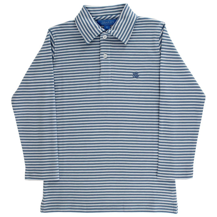 Harry Long Sleeve Polo - Blue/White Stripe