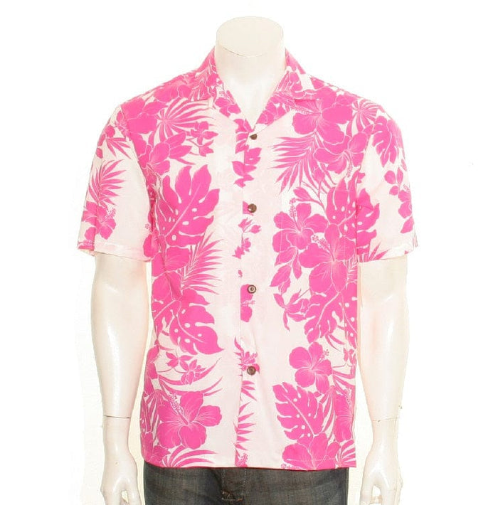 HIBISCUS PALM PANEL MENS ALOHA SHIRT POLYCOTTON