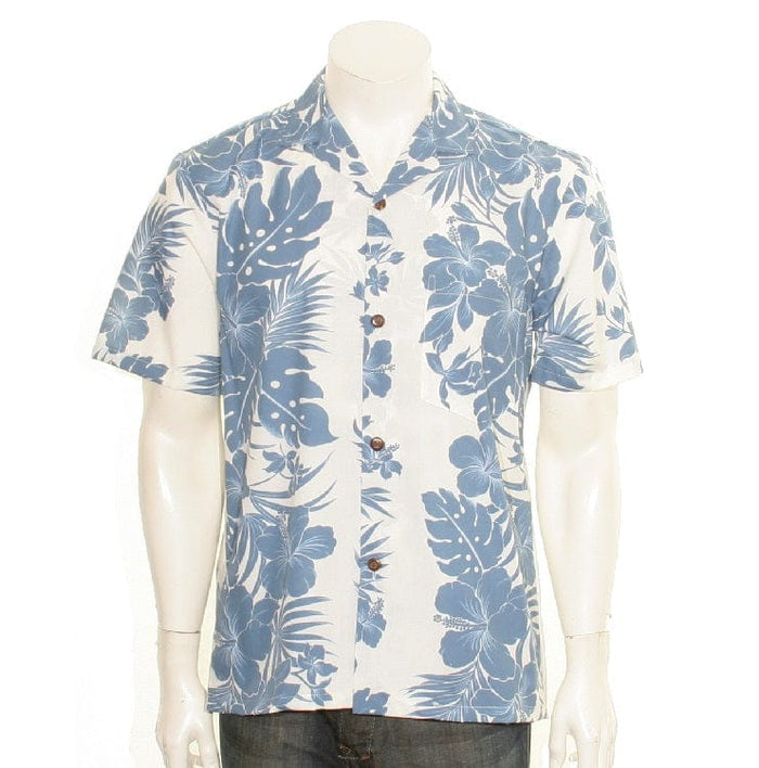 HIBISCUS PALM PANEL MENS ALOHA SHIRT POLYCOTTON