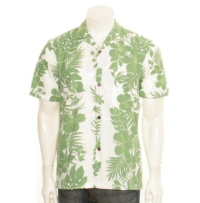HIBISCUS PALM PANEL MENS ALOHA SHIRT POLYCOTTON