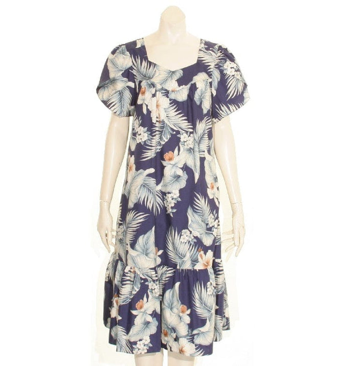 Hibiscus Palm Tulip Sleeve Zipper Back Short Muu Muu