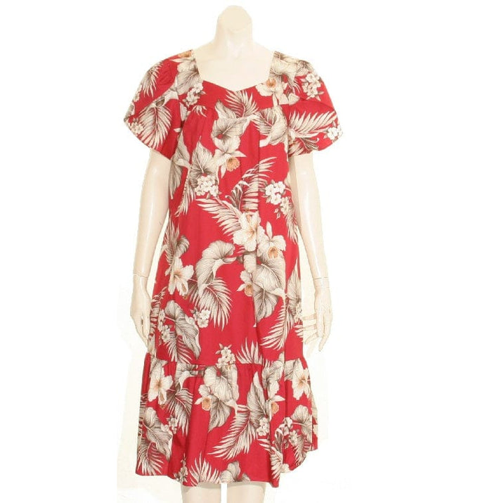 Hibiscus Palm Tulip Sleeve Zipper Back Short Muu Muu