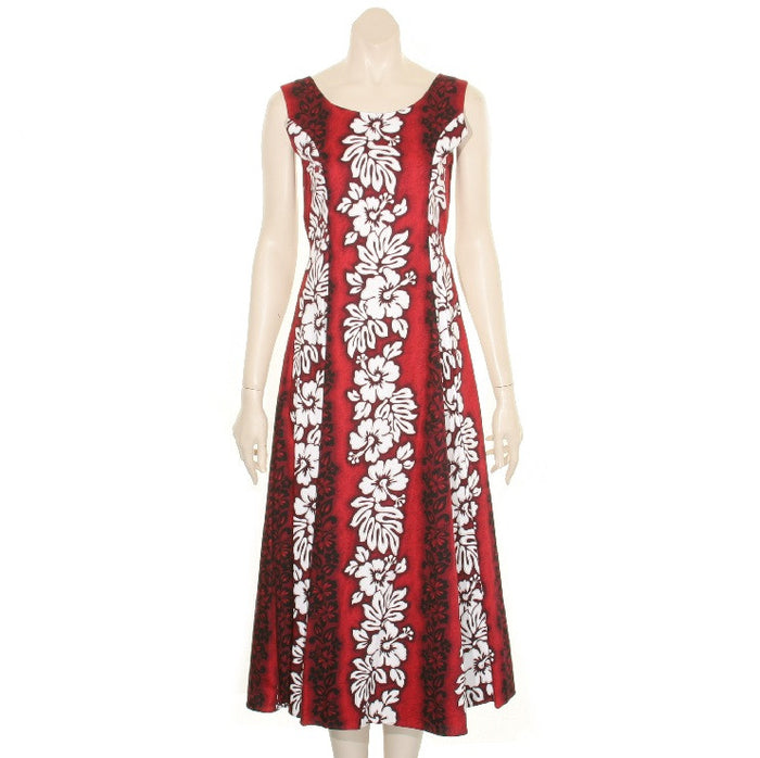 Hibiscus Panel  Sylvia  Round Neck Tie Long Dress