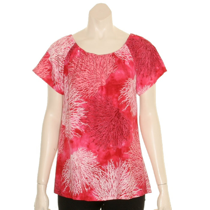 Hilo Hattie Coral Print Peasant Blouse