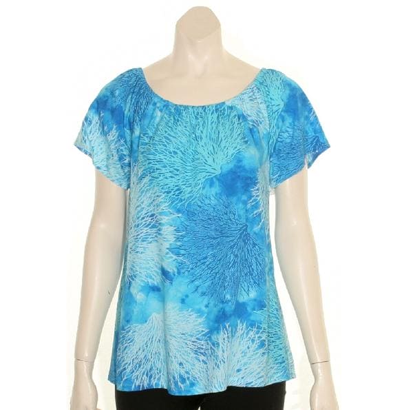 Hilo Hattie Coral Print Peasant Blouse