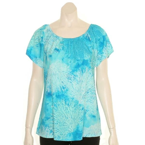 Hilo Hattie Coral Print Peasant Blouse