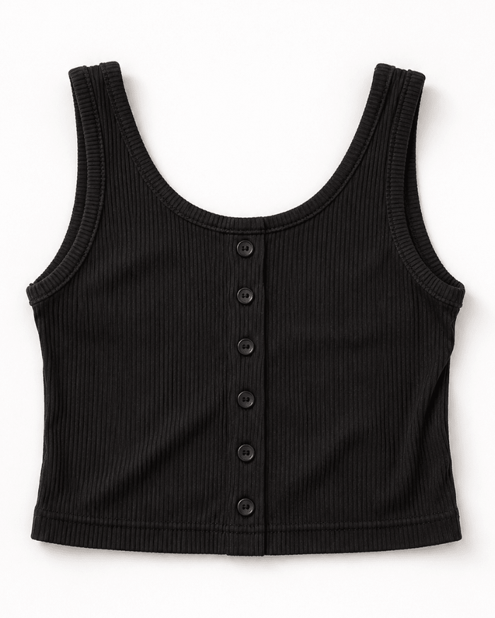 Josie Button Front Ribbed Tank - Black product_type - Bailey's Blossoms