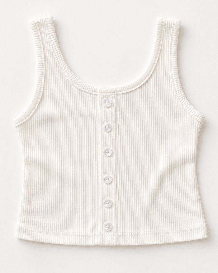 Josie Button Front Ribbed Tank - Crisp White product_type - Bailey's Blossoms