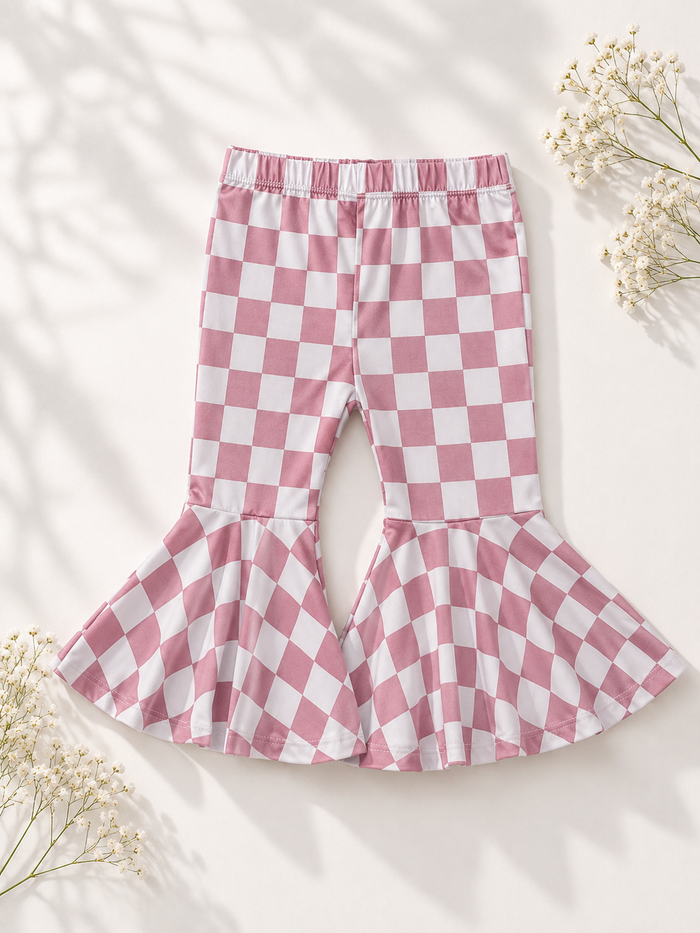 Keely Exaggerated Bell Bottoms - Pink Check