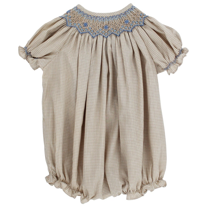 Khaki Check with Blue Floral - Bishop Romper