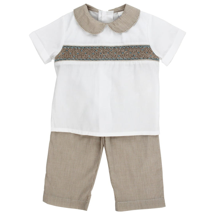 Khaki Microcheck with Blue Geometrics - Boys Pant Set