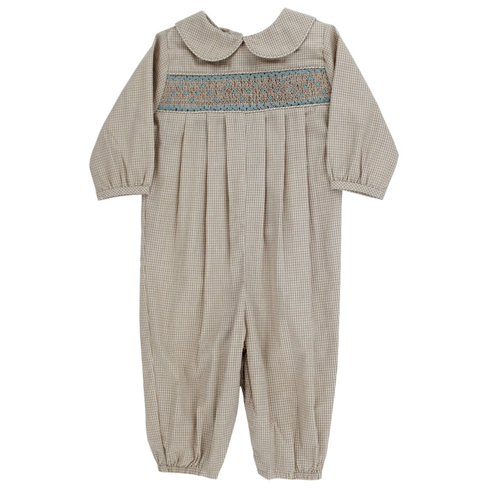 Khaki Microcheck with Blue Geometrics - Dressy Bubble Long