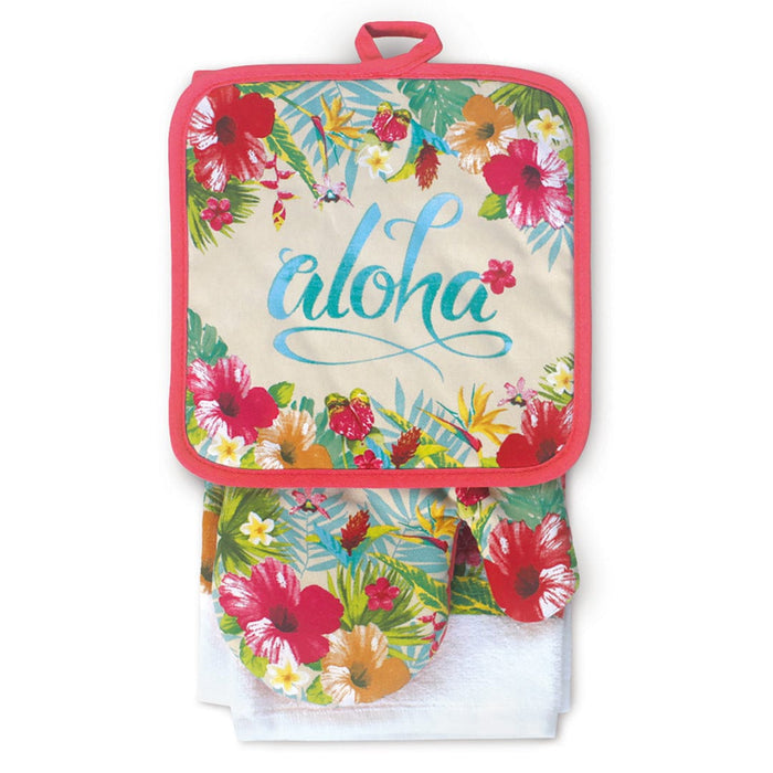 KITCHEN SET ALOHA FLORAL RED