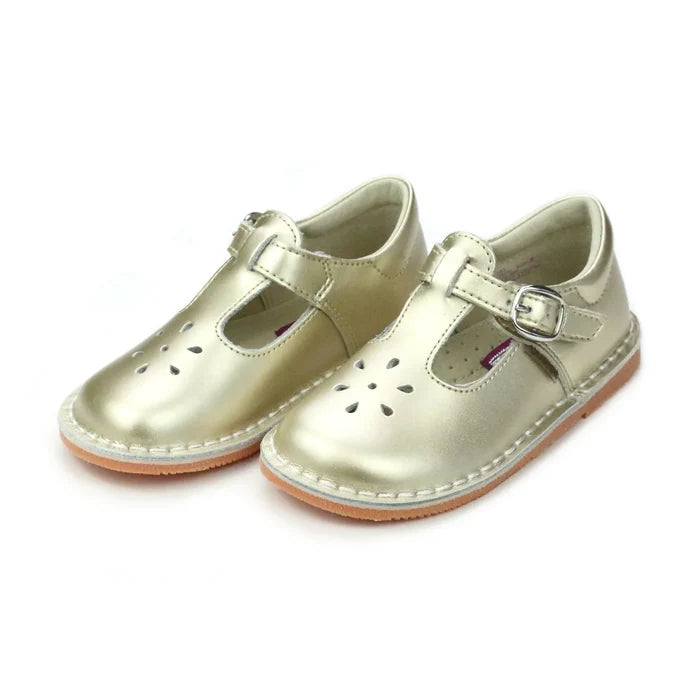 L'AMOUR Joy Leather T-Strap Mary Jane Shoe- Gold
