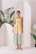Lemon Blue Embroidered Halter Tunic Dress